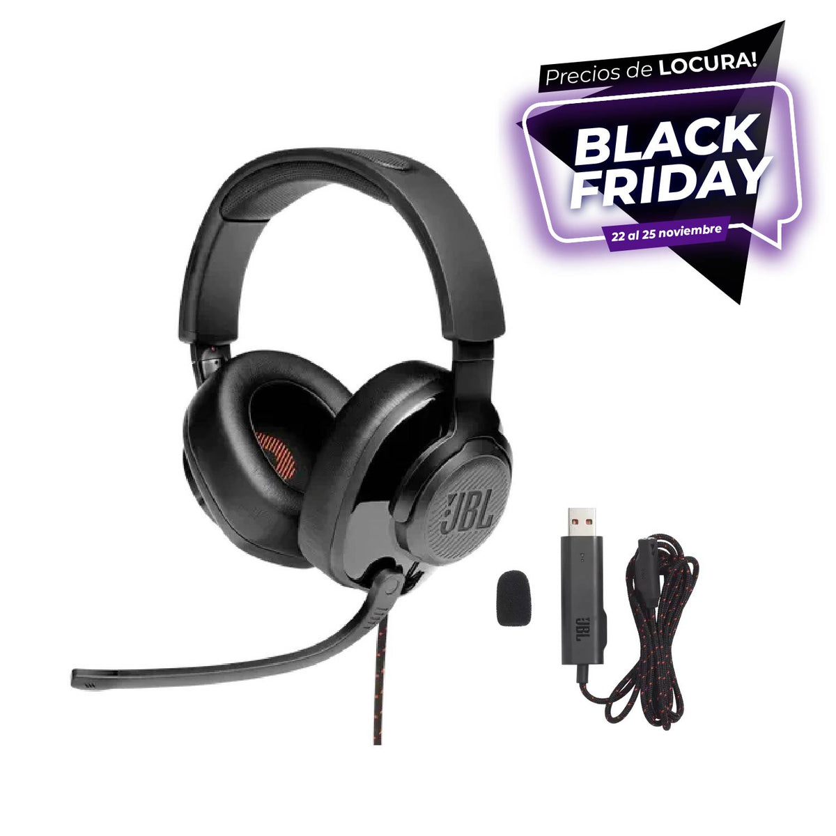 Audifono C/Microfono JBL Quantum Q300, Gaming, Negro 6 Meses (JBLQUANTUM300BLKAM)