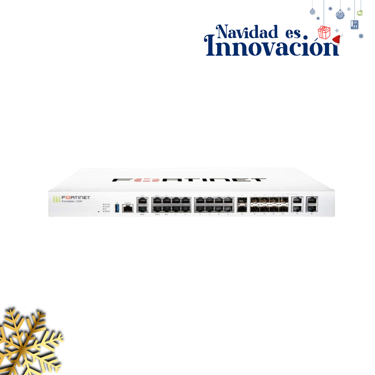 Firewall FortiGate-100F, 22 RJ45, 4 SFP, 2 SFP+, doble fuente, solo hardware, 3 Años (FG-100F)