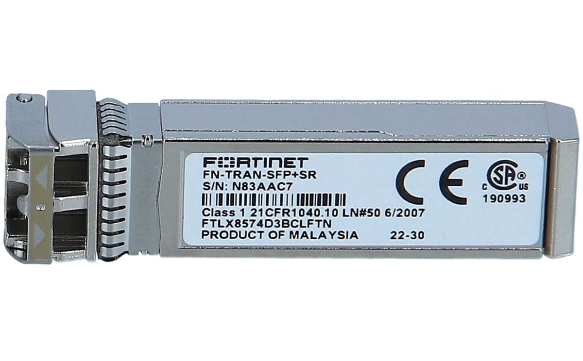 Transceiver Fortinet SFP+, SR, 10 GbE, SR Para Sist. con Ranura SFP+ y SFP/SFP+, 1Y (FN-TRAN-SFP+SR)