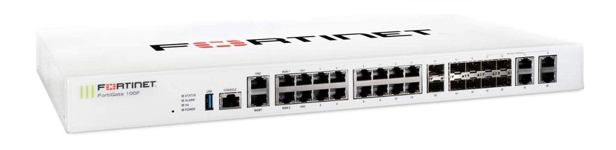 Firewall FortiGate-100F, 22 RJ45, 4 SFP, 2 SFP+, doble fuente, 3Y solo hardware (FG-100F)