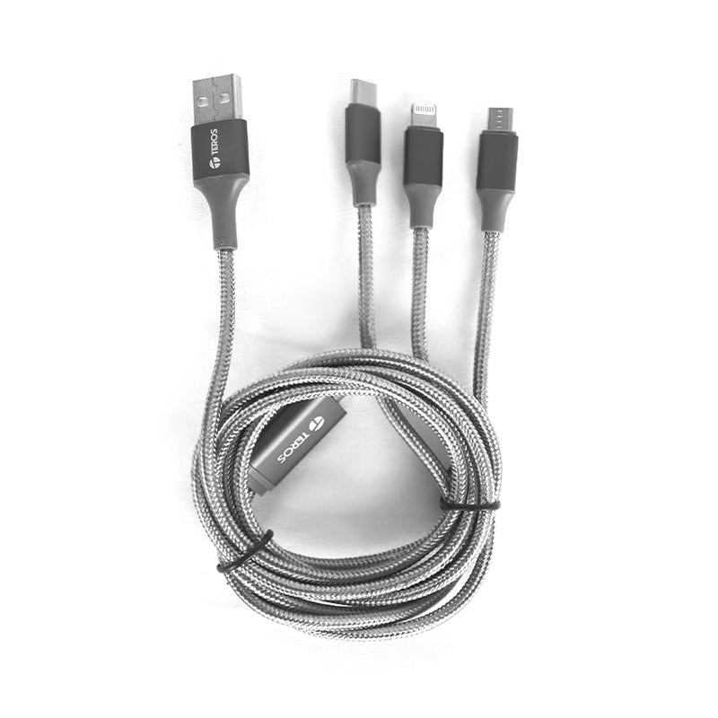 Cable USB Teros TE-70210W, Tipo A - Tipo C/Lightning/Micro Usb, 3.5a, 17.5w, 1Y (TE-70210W)