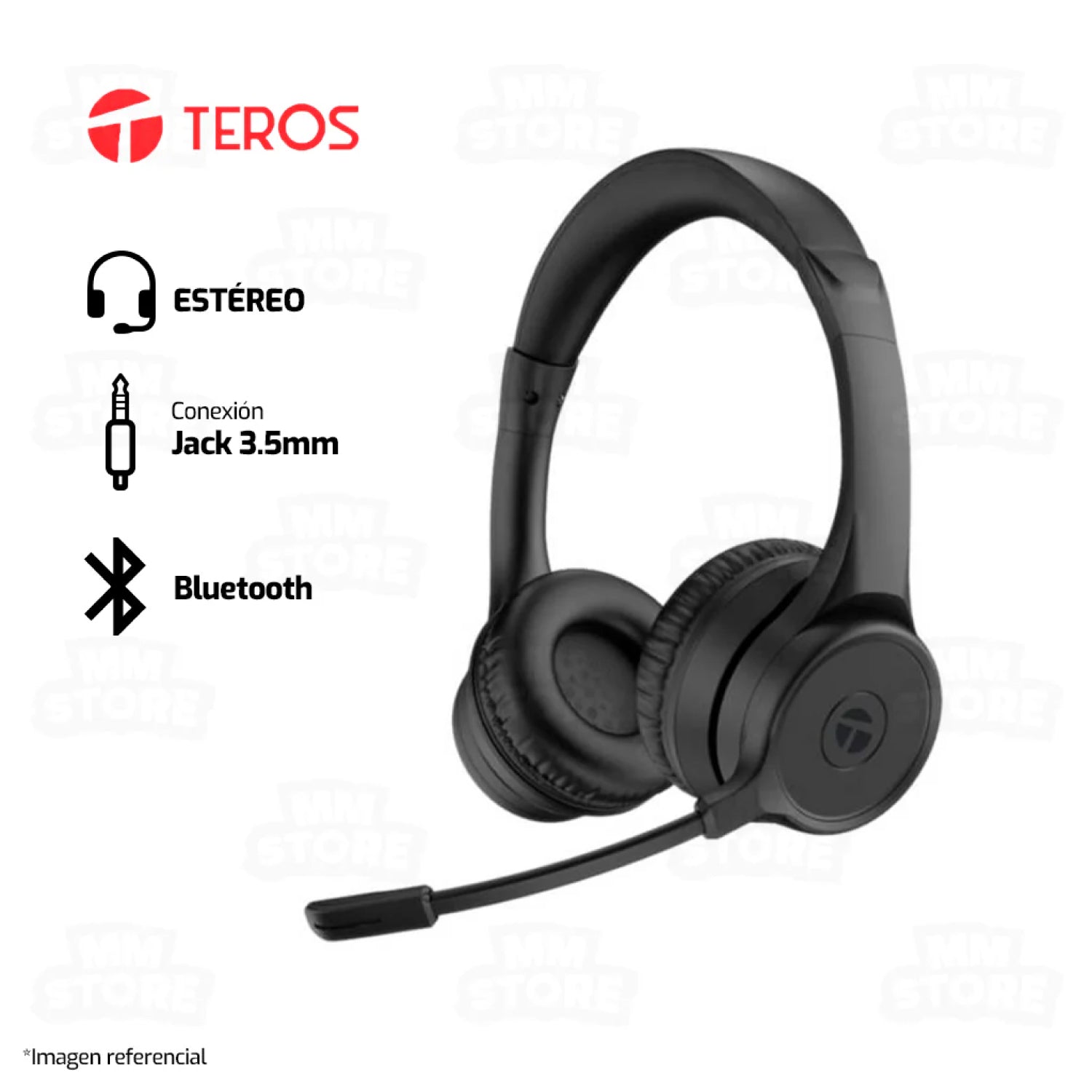 Audifono C/Microf. Inalambrico Teros TE8035N, Bluetooth, Negro, 1Y (TE8035)