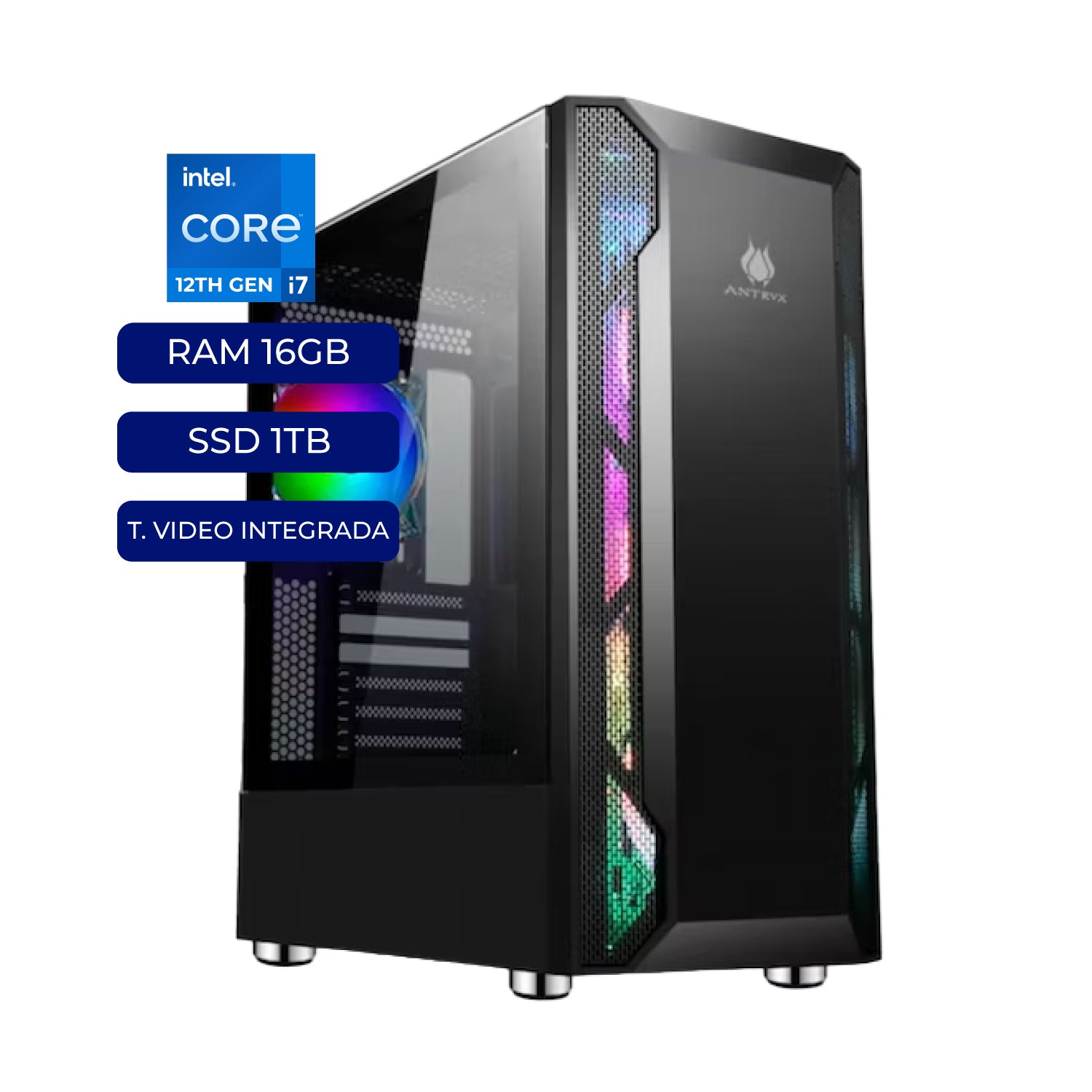 PC Core i7 12da Gen, Video Integrado, 16GB DDR4, SSD 1TB, Case Antryx 600W