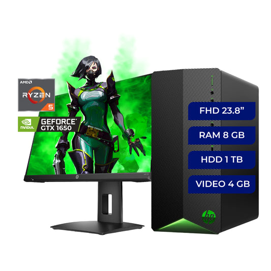 PC HP Pavilion Gaming  TG01-1502lam, AMD Ryzen 5-4600G, 8GB, 1TB HDD, GTX1650 4GB, Win10H + Monitor Gaming 24X 23.8" FHD 1500