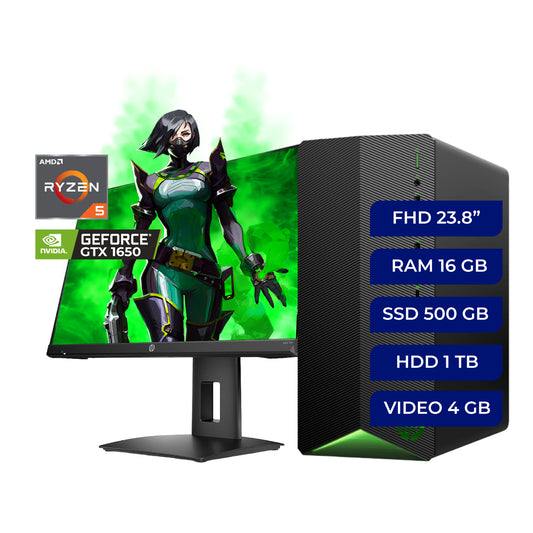 PC HP Pavilion Gaming  TG01-1502lam, AMD Ryzen 5-4600G, 16GB, 500GB SSD, 1TB HDD, GTX1650 4GB, Win11H + Monitor Gaming 24X 23.8" FHD 1500