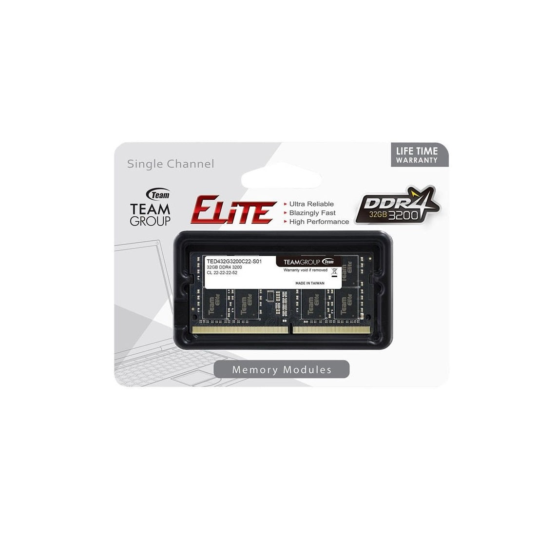 Memoria Sodimm TeamGroup Elite, 32GB, DDR4, 3200MHZ, CL22, 1Y (TED432G3200C22-S01)