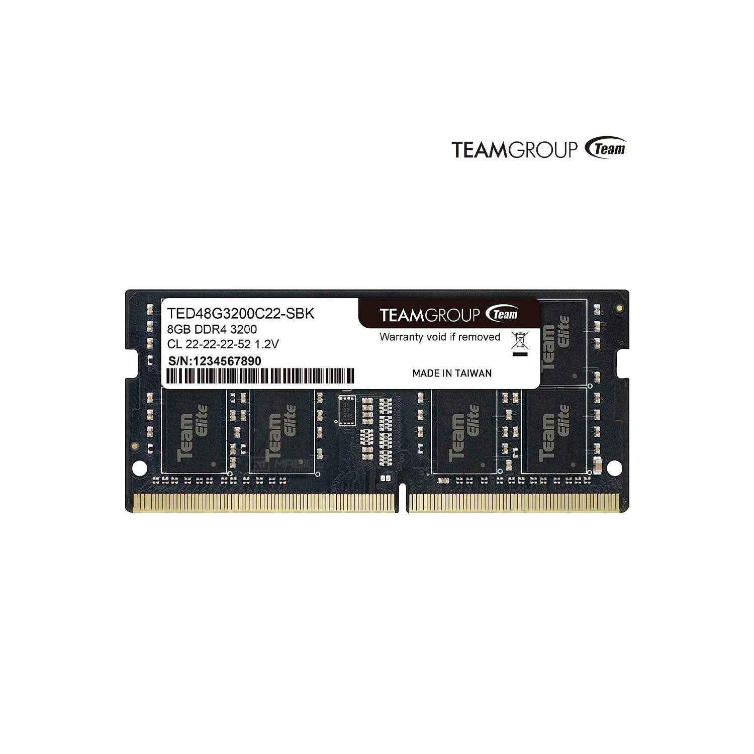 Memoria Sodimm TeamGroup Elite, 8GB, DDR4, 3200MHZ, CL22, 1Y (TED48G3200C22-S01)
