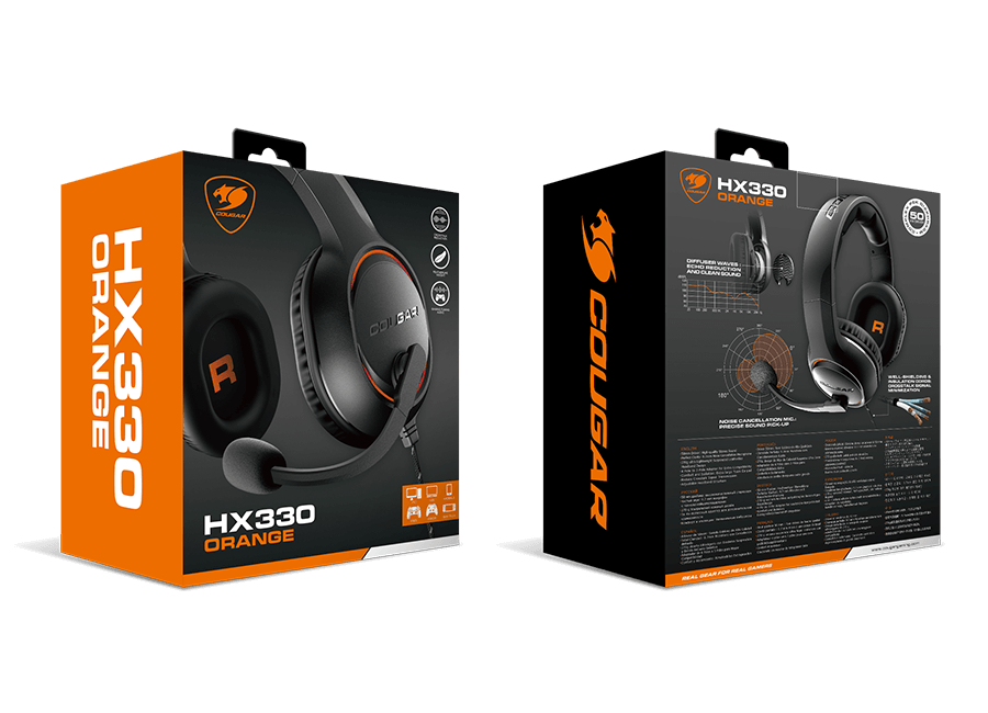 Audífono Gaming Cougar HX330 Orange c/Microfono, cancelacion de ruido, Mini-Phone (3H250P50O)