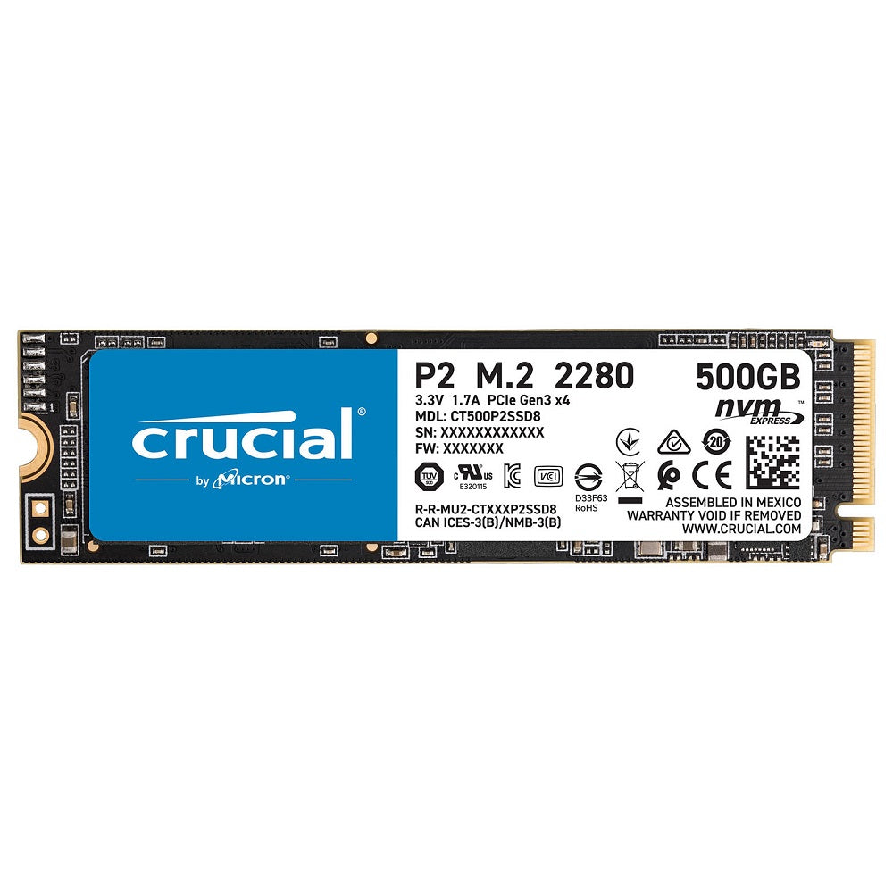 Disco Sólido Crucial P2 500GB M.2 PCIe NVMe 2100 MB/s (CT500P2SSD8)