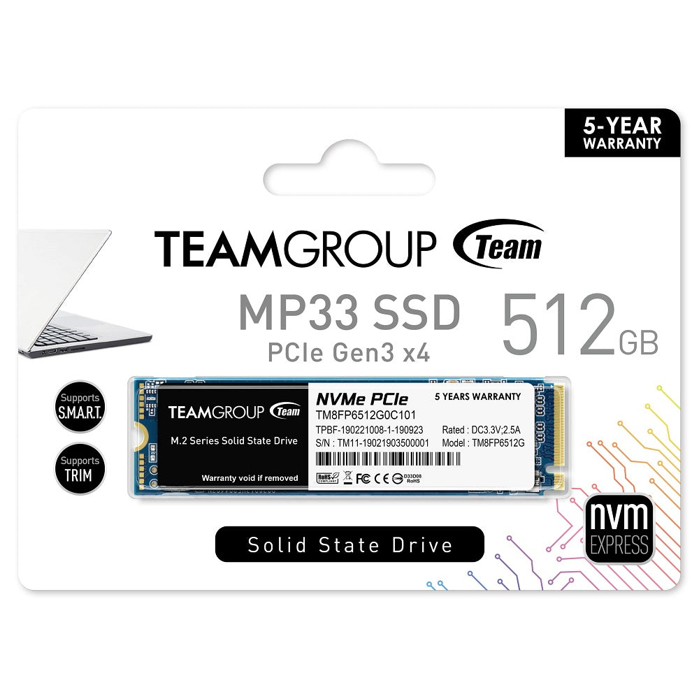 Disco Solido Teamgroup MP33, 512GB, NVMe, PCIe M.2 Gen3, 1Y (TM8FP6512G0C101)