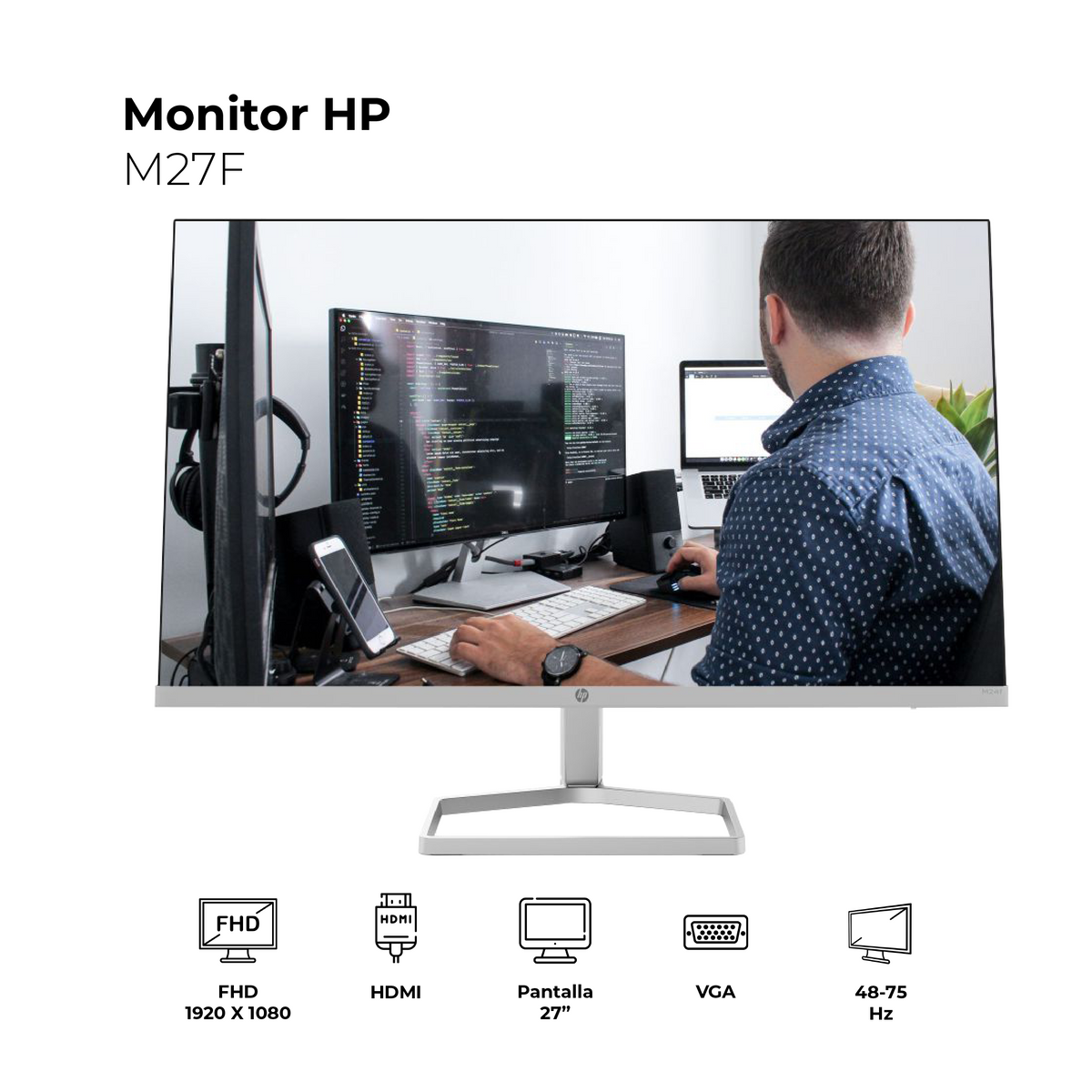 Monitor HP M27F 27", FHD, 48-75Hz, IPS, HDMI, VGA, (2G3D3E9)
