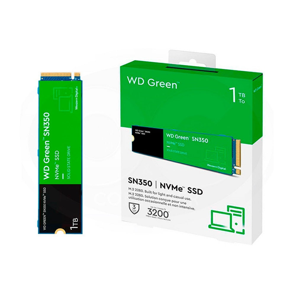 Disco Duro Solido Western Digital Green SN350, 1TB, NVMe, 3200 Mb/s, PCIe M.3,0 1Y, (WDS100T3G0C)